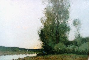 Farmers In Row Boat At Sunrise On The Edge — Cornelis Kuypers