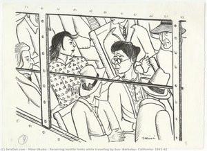 Receiving Hostile Looks While Traveling By Bus, Berkeley, California, 1941-42 — Miné Okubo