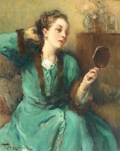 Lady In The Green Dress With Mirror — Fernand Toussaint