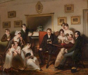The Pastor's Fireside The family of Sir Thomas Acland, 10th Bt, Being Read to by the Vicar of Silverton