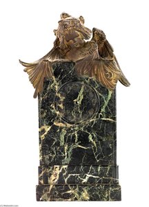 Marble Clock Frame With Bronze Figure — Henry Linder, Neoclassical