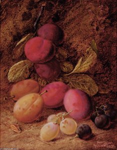 Plums And Grapes On A Mossy Bank