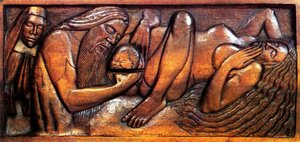 Birth, wooden bed panel