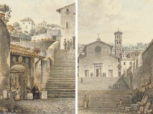 An Altar In A Down Stairs In Rome, And Church In Rome Top Of Stairs In Rome