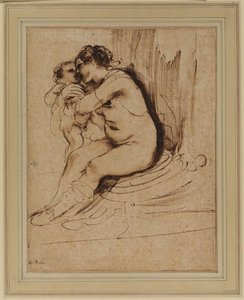 Nude Woman, Seated, Embracing A Child — Guercino, Baroque