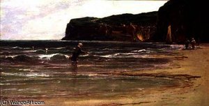 Coastal View with Woman Shrimping