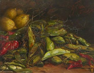 Still Life, Beans And Red Pepper Pods — Alexander Fraser