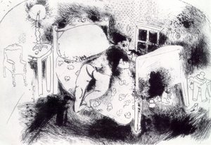 Tchitchikov On His Bed — Marc Chagall, Surrealist Expressionism