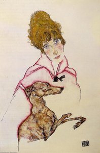 Woman With Greyhound (edith Schiele) — Egon Schiele, Expressionist Painting