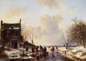 Winter Landscape Sun — Andreas Schelfhout