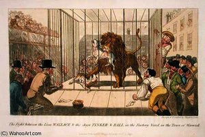 The Fight Between The Lion Wallace And The Dogs Tinker And Ball In The Factory Yard In The Town — Theodore Lane