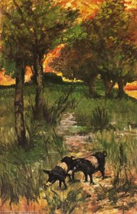 Two Pigs Grazing — Giovanni Fattori, Macchiaioli