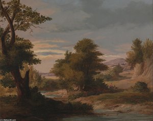 Wooded River Landscape With Mother And Child — James Arthur O Connor