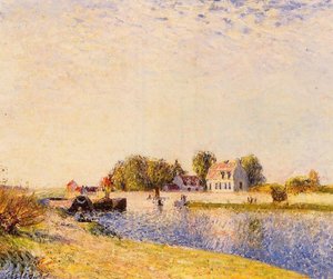 The Dam On The Loing Barges — Alfred Sisley, Impressionism