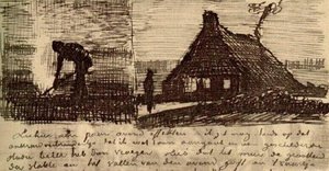 Peasant Burning Weeds, And Farmhouse At Night — Vincent Willem Van Gogh