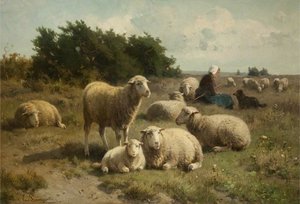 Dutch Landscape With Shepherdess — Cornelis Van Leemputten