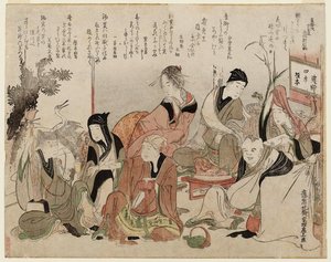 Party Charades Of The Seven Gods Of Good Fortune — Katsushika Hokusai, Impressionistic Landscape