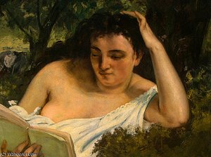 A Young Woman Reading (detalj) - — Gustave Courbet, Realism