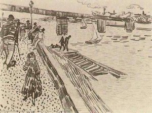 View Of A River, Quay, And Bridge — Vincent Willem Van Gogh