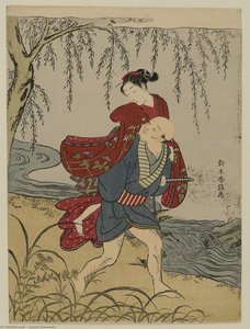 Servant Carrying A Young Woman On His Back — Suzuki Harunobu