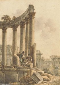 A Roman Fantasy With Two Soldiers On The Ruins Of A Circular Temple