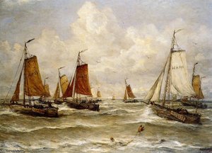 Fishing Fleet At Scheveningen Sun — Hendrik Willem Mesdag