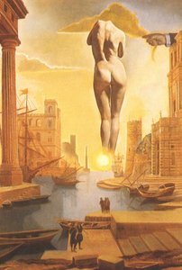Dalh's Hand Drawing Back The Golden Fleece In The Form Of A Cloud To Show Gala The Dawn, Completely Nude, Very, Very Far Away Behind The Sun (stereoscopic Work, Right Component), 1977 — Salvador Dalí, Surrealism
