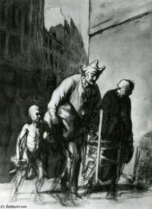 Le Déplacement Des Saltimbanques, Fusain Crayon Et Estompe... The Displacement Of The Travelling Acrobats, Charcoal Pencil And Stumpjpg — Honoré Daumier, Realism