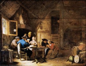 Interior With Peasants Playing Cards — Hendrick Maertensz Sorgh