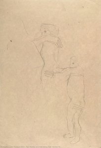 Two Studies Of A Child Being Held (studies For — Gustav Klimt, Art Nouveau