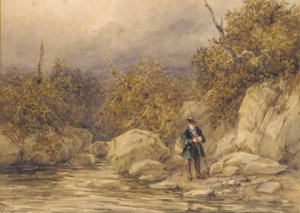 A Fisherman At The Edge Of A River, North Wales — David Cox