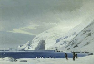 Looking East From Lookout Point, Men And Penguins, Elephant Island, 1916 — George E Marston