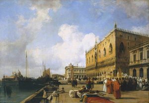 Venice Ducal Palace With A Religious Procession — Richard Parkes Bonington