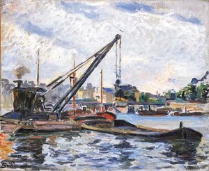 Bords De La Seine Avec Péniches — Ferdinand Guillaumin