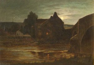 House By A River And A Bridge By Night — Reginald Aspinwall