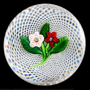 Two Flower Bouquet On Latticinio Paperweight — Compagnie Des Cristalleries De Saint Louis