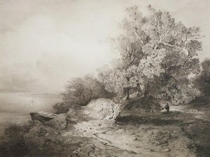 Old Oak Tree At The Cliff Above The River — Aleksey Savrasov