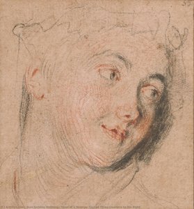Head Of A Woman, Turned Three-quarters To The Right — Jean-antoine Watteau, Rococo