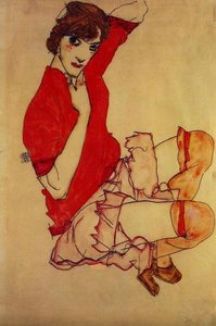 Wally In Red Blouse With Raised Knee — Egon Schiele, Expressionism
