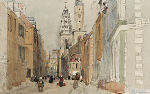 Calais. Street Scene With Lighthouse — David Cox