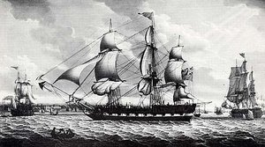 British Warship In Liverpool Harbor, (painting) — Robert W. Salmon