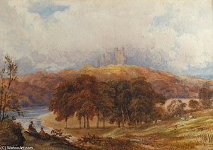 A View Of Penrhyn Castle, Wales, With Figures In The Foreground — Anthony Vandyke Copley Fielding