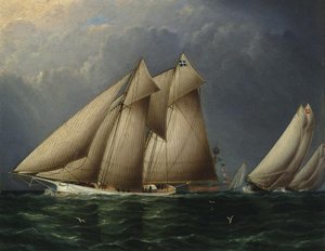 The Schooner Yacht 'Fenella' Rounding Sandy Hook Lightship with 'Estelle' Following