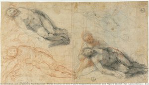 Three Studies Of One Figure Supporting Another And Figure Sketch (for “lamentation”, Bologna, Palazzo D’accursio) — Federico Fiori Barocci, Baroque