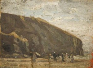 Figures On A Beach Below Cliffs (possibly Cornwall) — Sir Alfred James Munnings