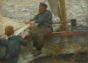 Reefing The Mainsail (sketch) — Henry Scott Tuke, Impressionism