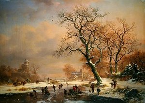 Frozen Winter Landscape With Skaters — Frederick Marianus Kruseman