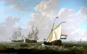 The Yacht Of The Chamber Of Rotterdam For The Dutch East India Company Salutes An East-indiaman And A Dutch Man-of-war On The Roadstead Of Hellevoetsluis. — Jacob Van Strij Dordrecht