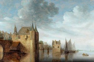 River With A Castle And Shipping — Wouter Knijff