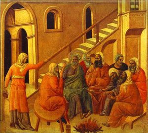 Maestó (back, Central Panel), St. Peter First Denying Jesus — Duccio Di Buoninsegna, Gothic Art